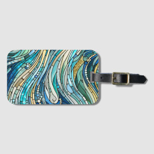 Etiqueta Para Maletas Arte fino mosaico de olas de mar teal