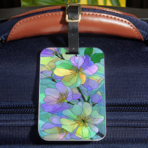 Etiqueta Para Maletas Arte Floral de Vidrio Emplomado Accesorio pastel