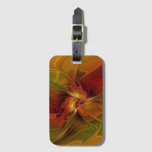 Etiqueta Para Maletas Arte floral fractal abstracto rojo naranja marrón