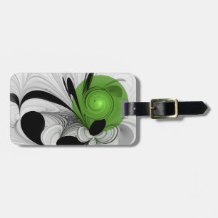 Etiqueta Para Maletas Arte fractal abstracto en blanco y negro con verde
