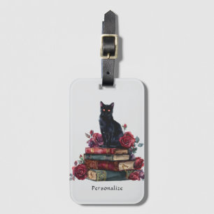 Etiqueta Para Maletas Arte gótico Gato negro libros antiguos Rosas de de