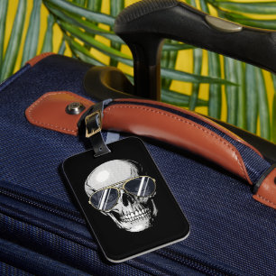 Etiqueta Para Maletas Arte gráfico de calavera con gafas de sol de estil