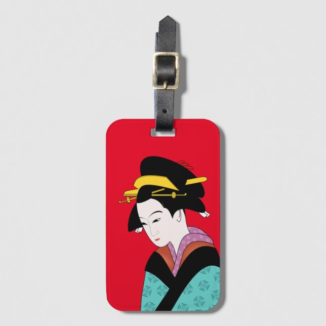 Etiqueta Para Maletas Arte japonés Cute Geisha (Anverso vertical)
