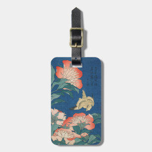 Etiqueta Para Maletas Arte japonés de Hokusai Peonías y Canario