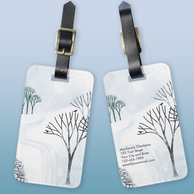 Etiqueta Para Maletas Arte paisajístico de nieve de invierno (Snowy winter landscape personalized luggage tag)
