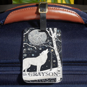 Etiqueta Para Maletas Arte personalizado Art Nouveau Zorro Lobo Blanco d