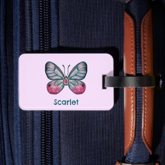 Etiqueta Para Maletas Arte personalizado de mariposa de cristal rosado d