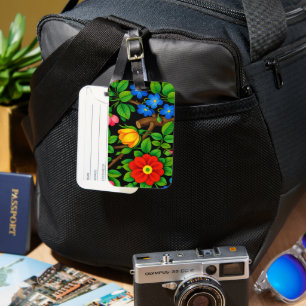 Etiqueta Para Maletas Arte Popular Floral Negro Negrita 