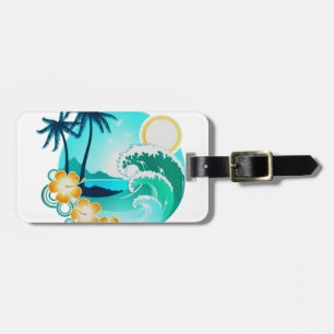 ETIQUETA PARA MALETAS ARTE TROPICAL HAWAIIIANO DE SURF