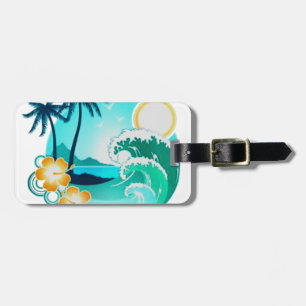 ETIQUETA PARA MALETAS ARTE TROPICAL HAWAIIIANO DE SURF