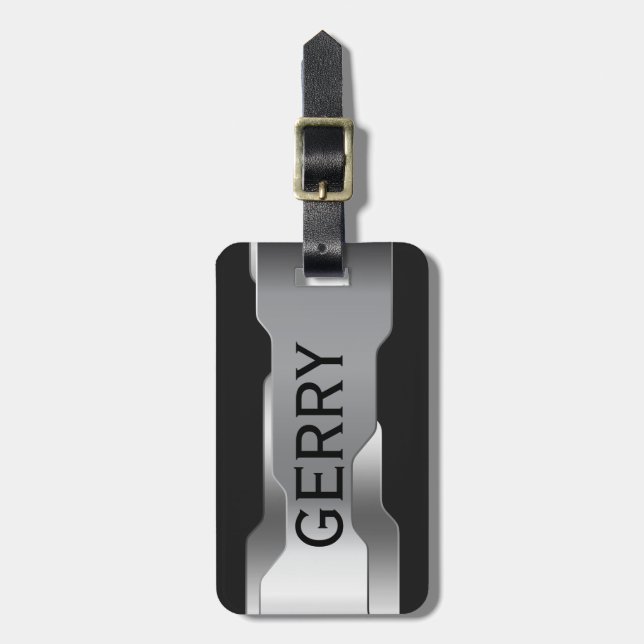 Etiqueta Para Maletas Aspecto de acero inoxidable metálico geométrico pl (Frente Vertical)