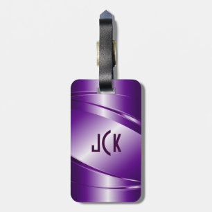 Etiqueta Para Maletas Aspecto metálico monogramado morado de aluminio ce