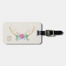 Etiqueta Para Maletas Astas rústicas de los ciervos de la acuarela con