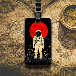 Etiqueta Para Maletas Astronauta bajo la luna roja