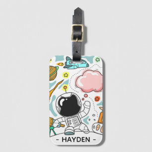 Etiqueta Para Maletas Astronauta y Doodles Espaciales Personalizados