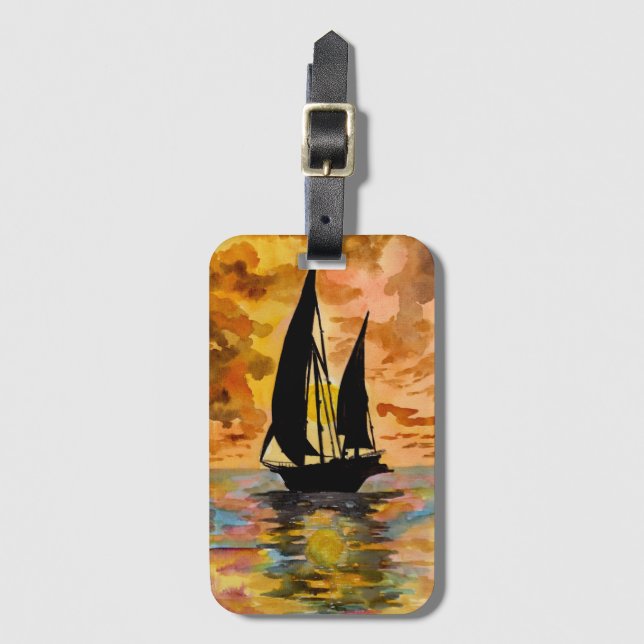Etiqueta Para Maletas Atardecer y velero (Anverso vertical)