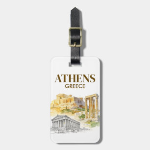 Etiqueta Para Maletas Atenas Grecia Acrópolis Boceto Acuarela Personaliz