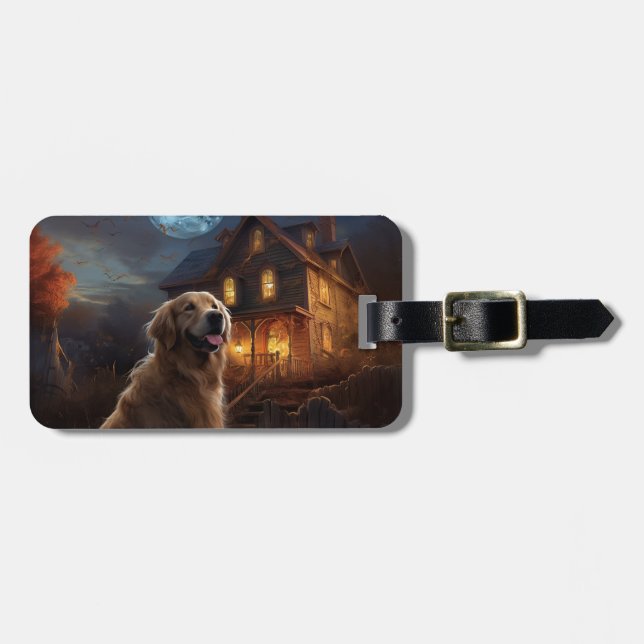 Etiqueta Para Maletas Aterrador de Golden Retriever Halloween (Frente Horizontal)