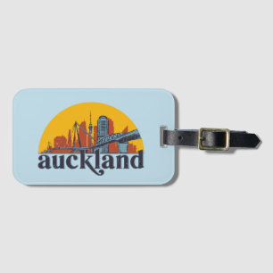 Etiqueta Para Maletas Auckland Nueva Zelanda Retro City Skyline Cityscap