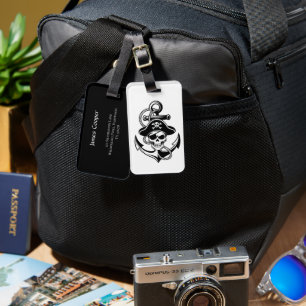 Etiqueta Para Maletas Audaz Skull Pirata y Anchor - Diseño Nautico