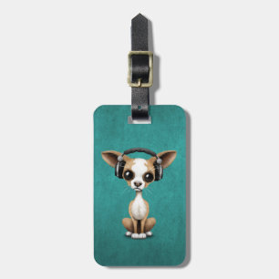 Etiqueta Para Maletas Auriculares que llevan de DJ del perrito lindo de