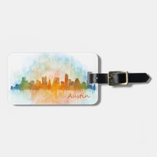 Etiqueta Para Maletas Austin Texas skyline watercolor v4