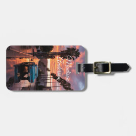 Etiqueta Para Maletas Auto retro y palm Sunset personalizado