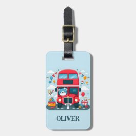 Etiqueta Para Maletas Autobús con doble cubierta y oso Teddy de Londres