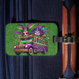 ETIQUETA PARA MALETAS AUTOBÚS PURPLE & GREEN MARDI GRAS Y CARACTERES