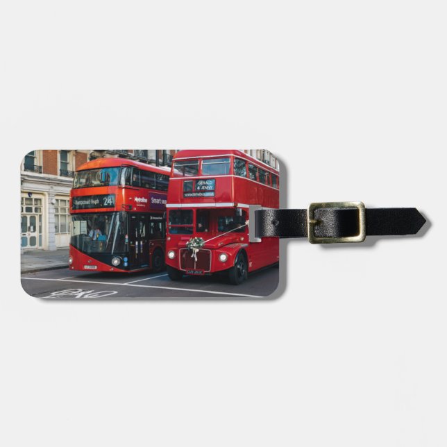 Etiqueta Para Maletas Autobuses rojos de dos pisos (Frente Horizontal)