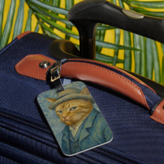 Etiqueta Para Maletas Autorretrato de gato al estilo Van Gogh Arte parod