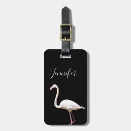 Etiqueta Para Maletas Ave Flamingo con nombre personal negro