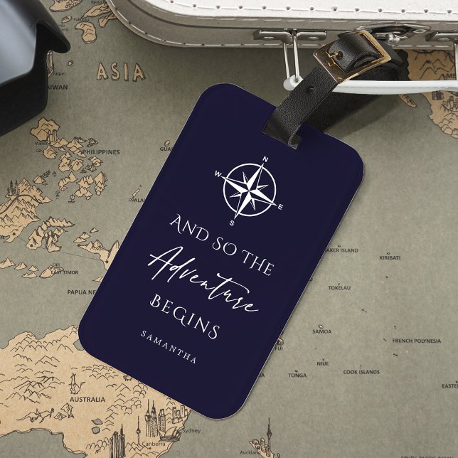 Etiqueta Para Maletas Aventura Azul Oscuro Comienza Personalizado (Subido por el creador)