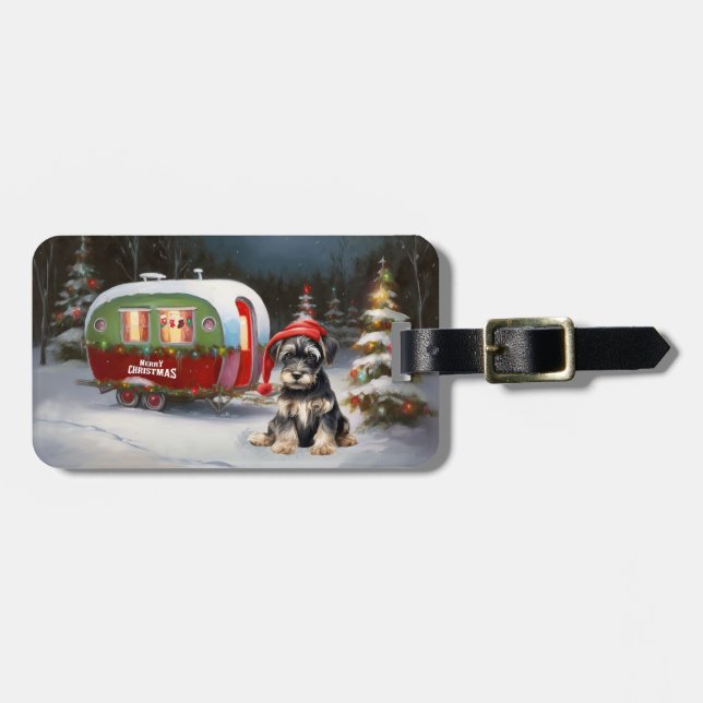 Etiqueta Para Maletas Aventura de Navidades de la Caravana Schnauzer (Frente Horizontal)