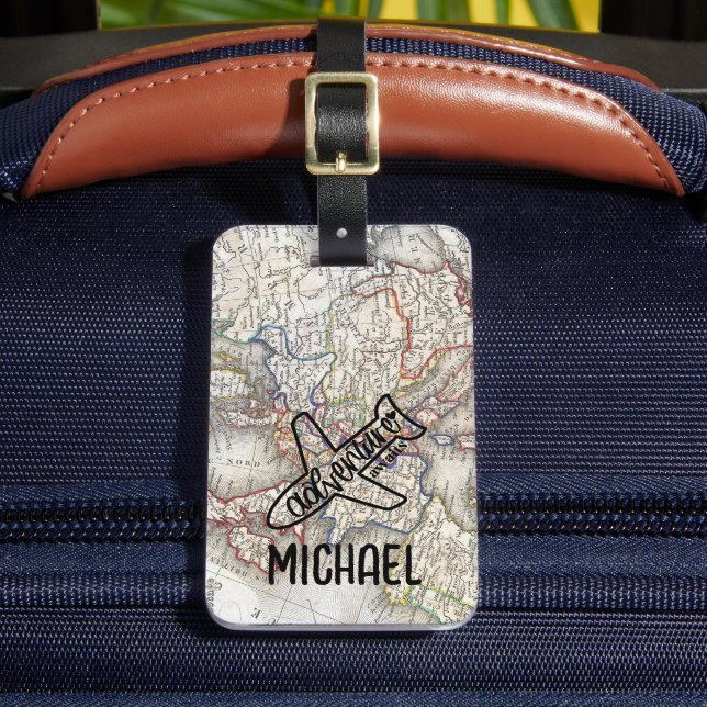 Etiqueta Para Maletas Aventura espera el mapa mundial de viajeros (Anverso In situ 2)