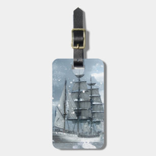 Etiqueta Para Maletas aventura invierno tormenta de nieve vintage barco 