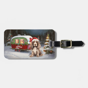 Etiqueta Para Maletas Aventura Navideña de Caravana de Cocker Spaniel In