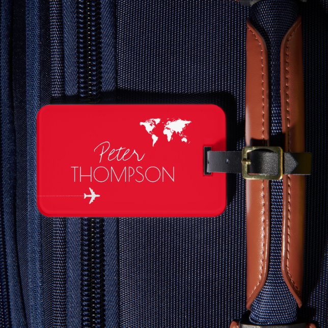 Etiqueta Para Maletas Aventuras de viaje Rojo elegante personalizado (Anverso In situ 4)