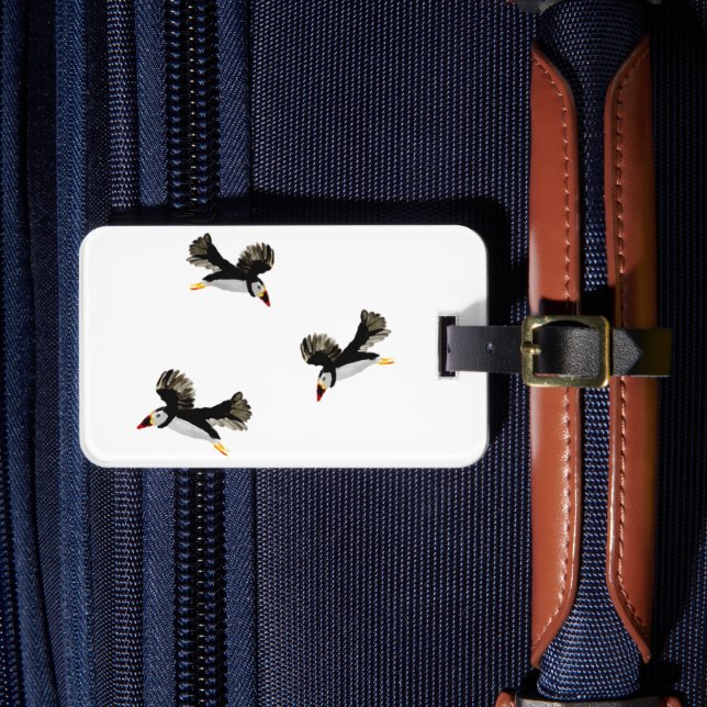 Etiqueta Para Maletas Aves Art Flying Puffins (Anverso In situ 4)
