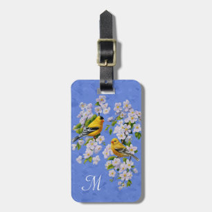 Etiqueta Para Maletas Aves de Goldfinch y flores azules