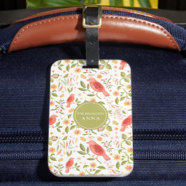 Etiqueta Para Maletas Aves Florales – Estilo de Viaje Botánico Elegante
