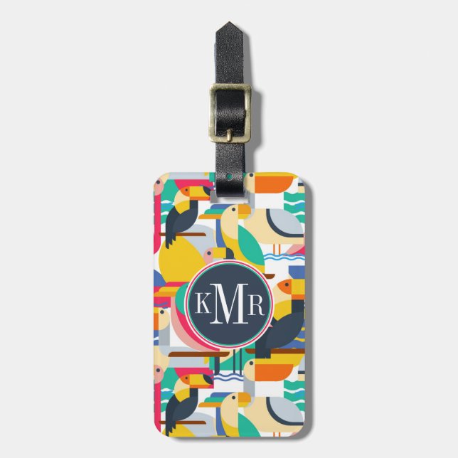 Etiqueta Para Maletas Aves tropicales geométricas| Monograma (Frente Vertical)
