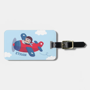 Etiqueta Para Maletas Aviador Cute Pilot Airplane Boys Personalizados