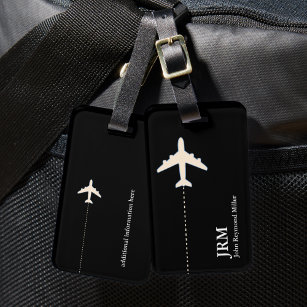 Etiqueta Para Maletas avión de viaje en blanco y negro personalizado
