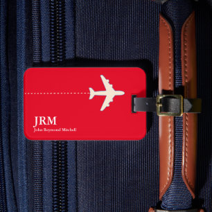 Etiqueta Para Maletas Avión de viaje rojo y blanco personalizado