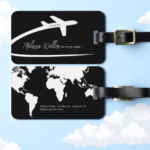 Etiqueta Para Maletas Avión (lado delantero), Mapa Mundial (atrás)