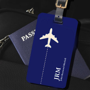 Etiqueta Para Maletas Avion Personalizado Dark Blue Travel
