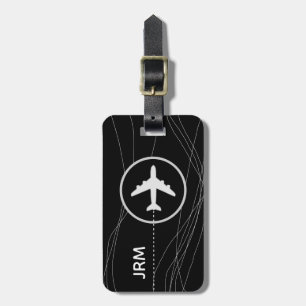 Etiqueta Para Maletas Avión personalizado de viaje negro