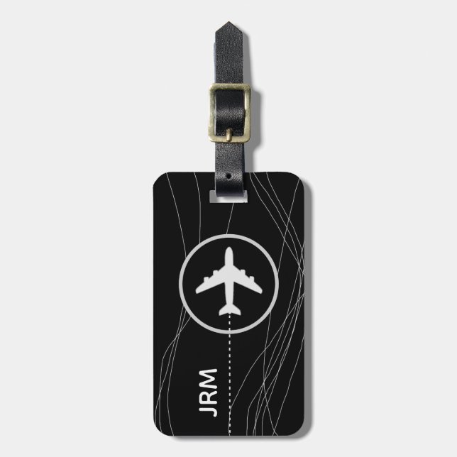 Etiqueta Para Maletas Avión personalizado de viaje negro (Frente Vertical)
