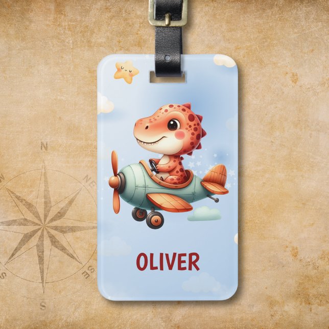 Etiqueta Para Maletas Avión piloto de dinosaurios (Subido por el creador)